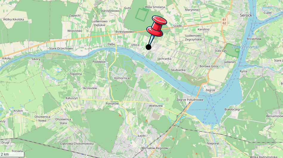 Działka 1267m² Izbica k. Jachranki – MPZP, Media