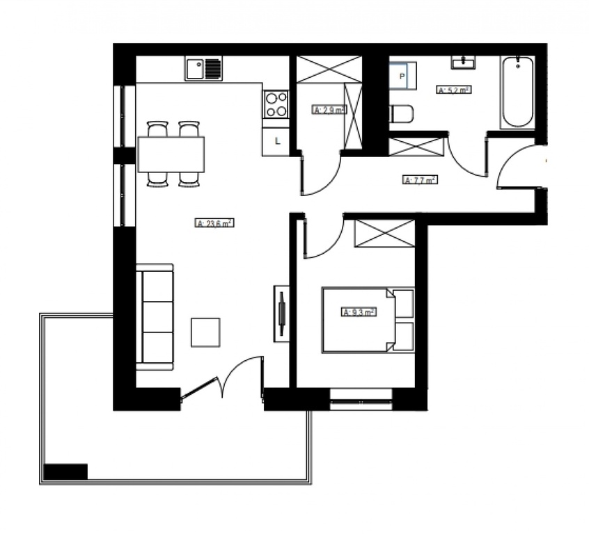2 pokoje, 48,70m2, Czechów