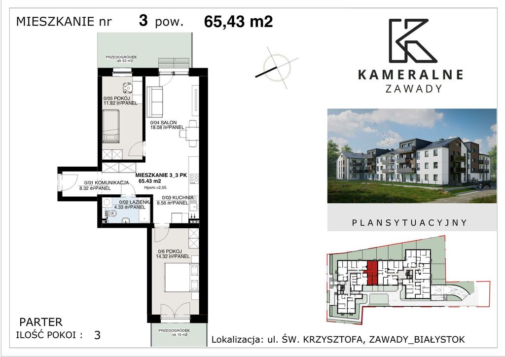 Kameralne Zawady - 65,43m2 + 2 ogródki