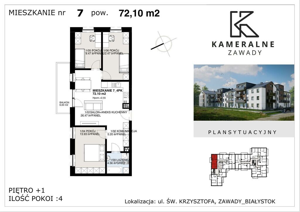 Kameralne Zawady - 72,10m2, I Piętro