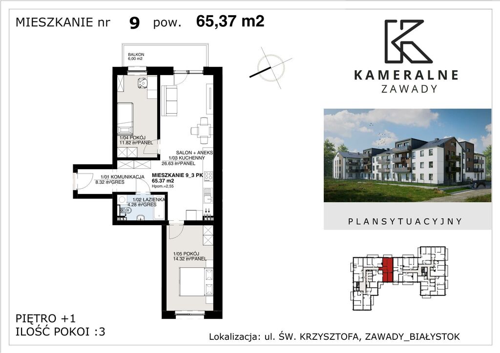 Kameralne Zawady - 65,37m2, I Piętro