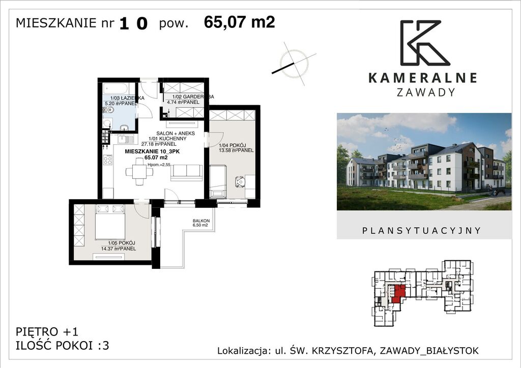 Kameralne Zawady - 65,07m2 - I PIĘTRO