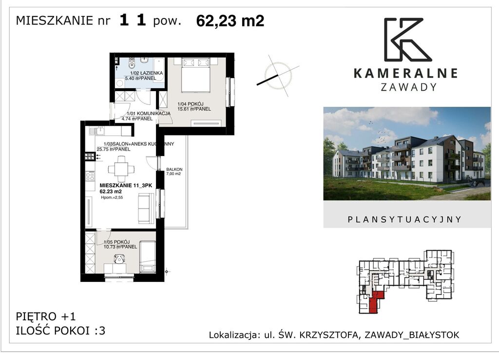 Kameralne Zawady - 62,23m2 - I PIĘTRO
