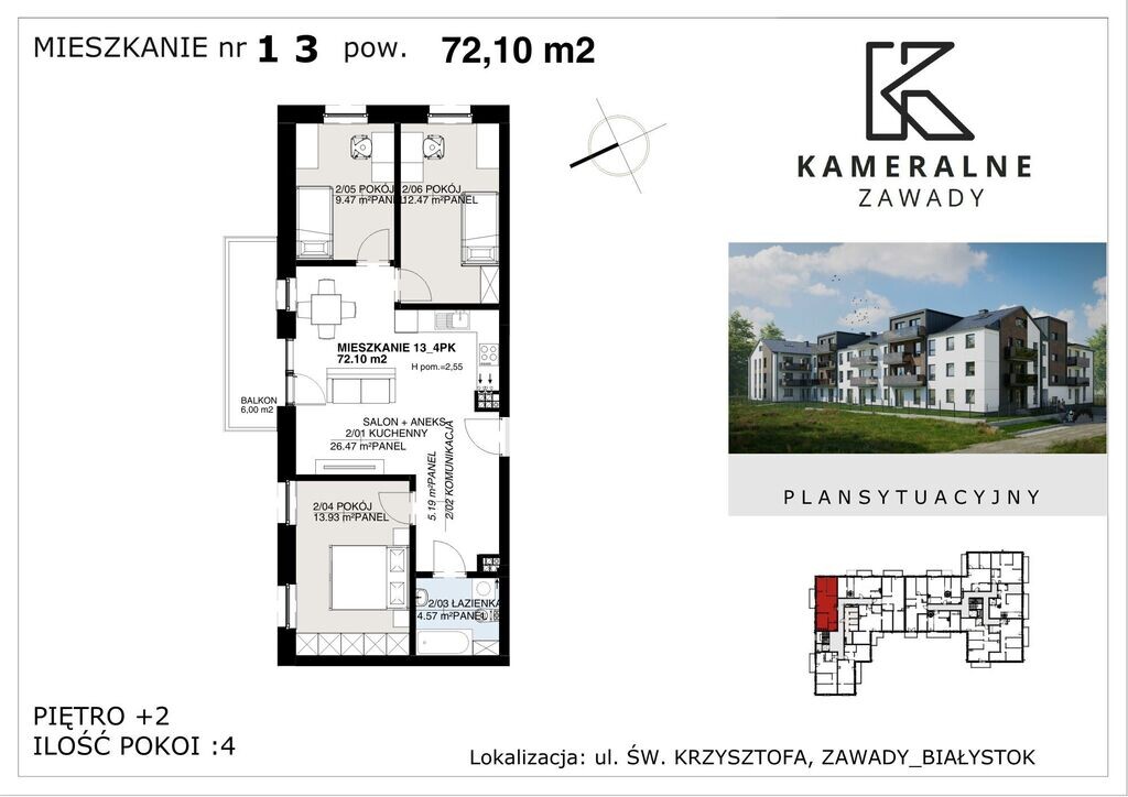 Kameralne Zawady - 72,10m2 , II Piętro