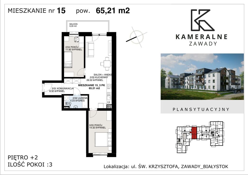 Kameralne Zawady - 65,21m2 - II PIĘTRO