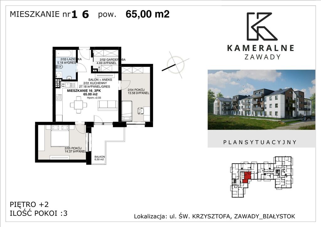 Kameralne Zawady - 65,00m2 -II PIĘTRO