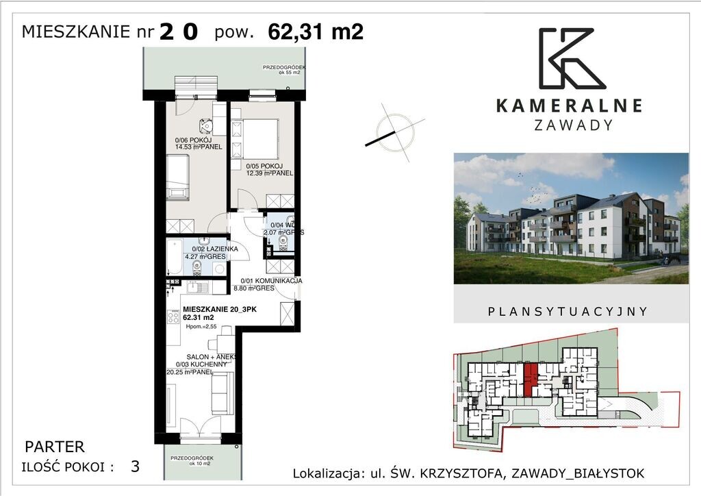Kameralne Zawady - 62,31m2 z ogródkiem 55m2+10m2