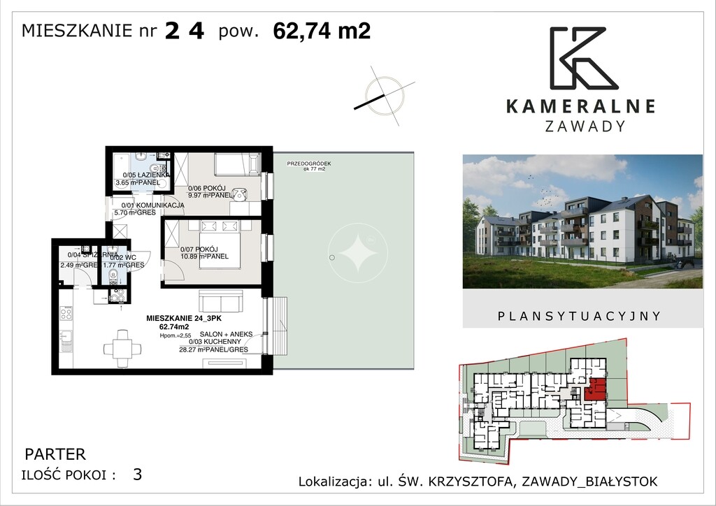 Kameralne Zawady - 62,74m2 z ogródkiem 77m2