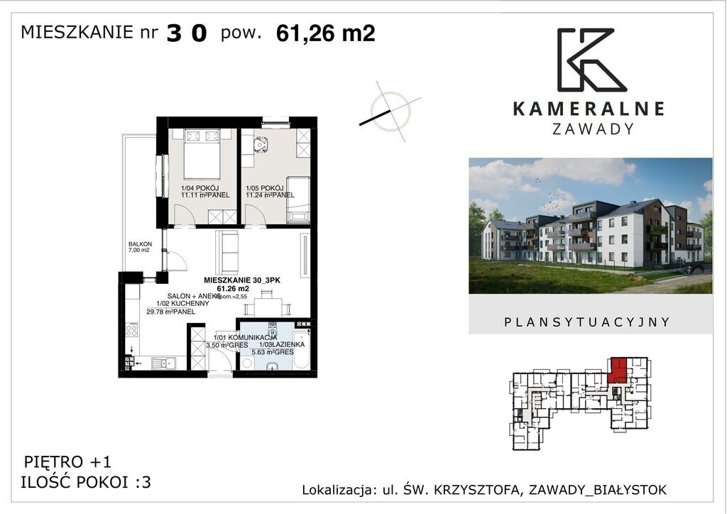 Kameralne Zawady - 61,26m2 , I Piętro