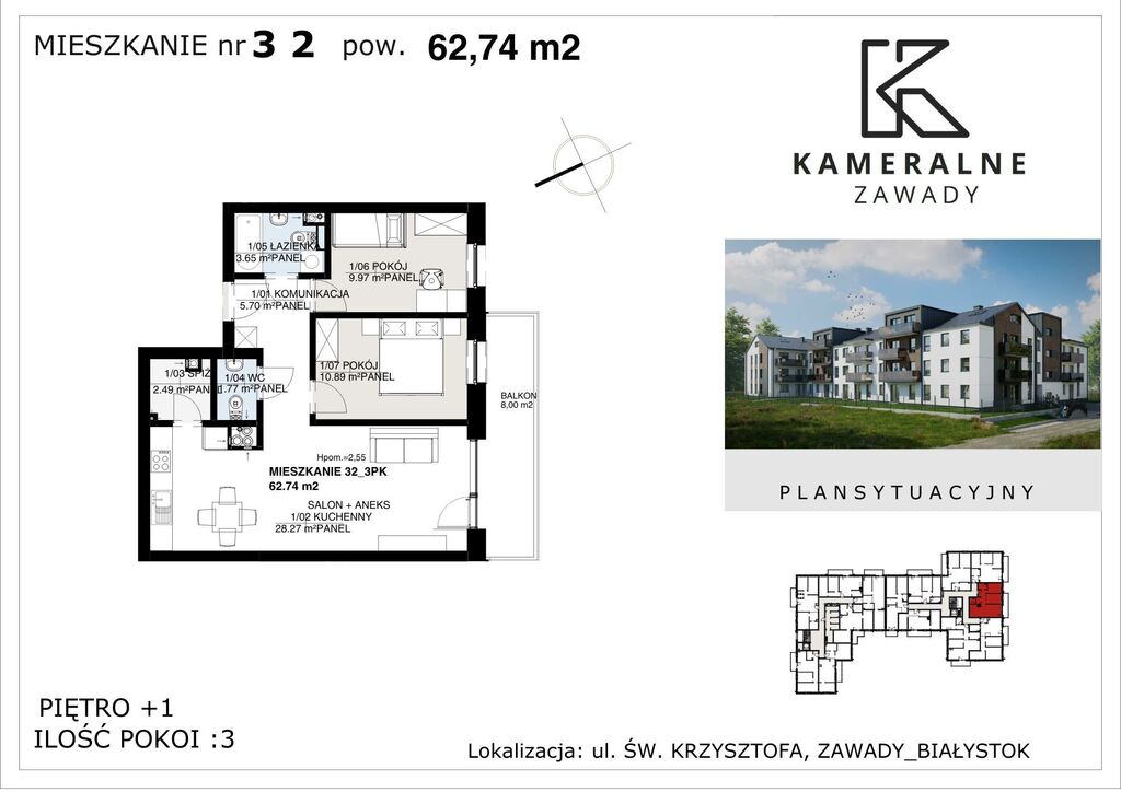 Kameralne Zawady - 62,74m2 , I Piętro