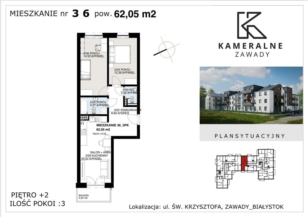 Kameralne Zawady - 62,05m2 , II Piętro