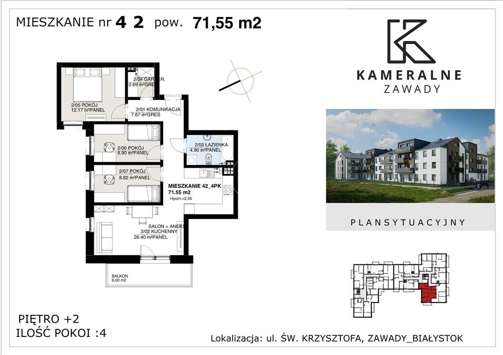 Kameralne Zawady - 71,55m2 na II Piętrze