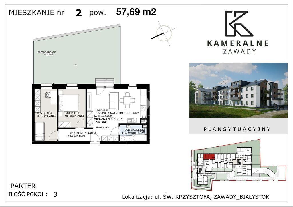 Kameralne Zawady - 57,69m2 z ogródkiem