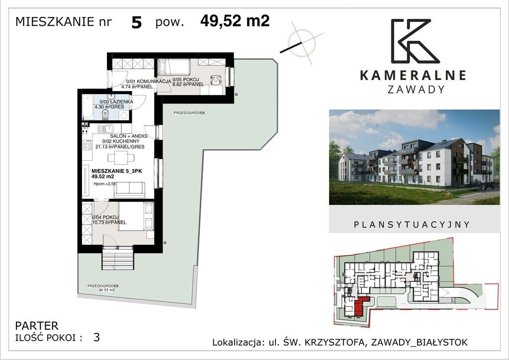 Kameralne Zawady - 49,52m2 z ogródkiem