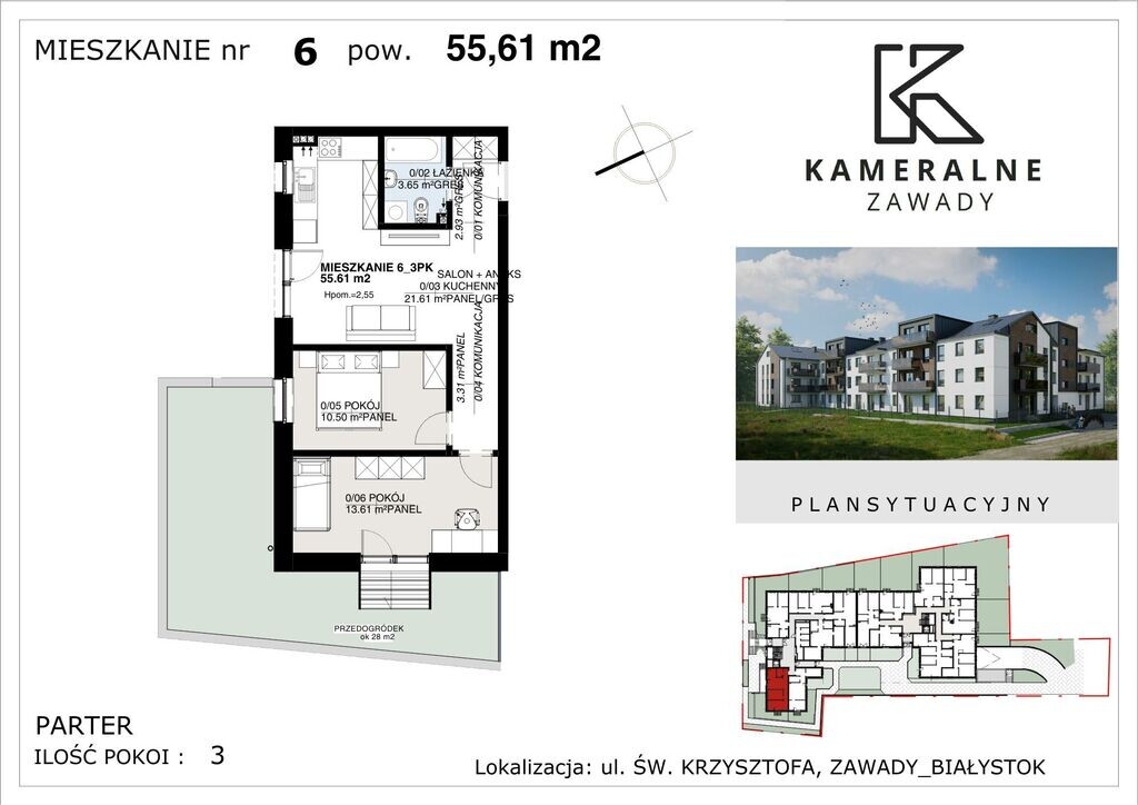 Kameralne Zawady - 55,61m2 z ogródkiem