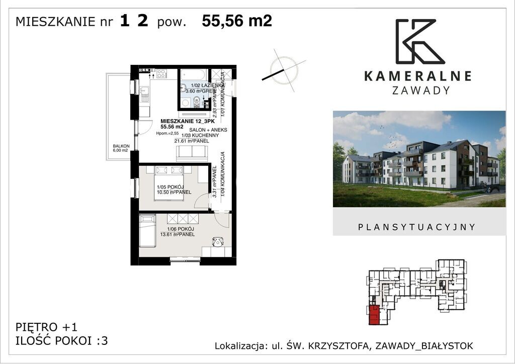 Kameralne Zawady - 55,56m2, I Piętro
