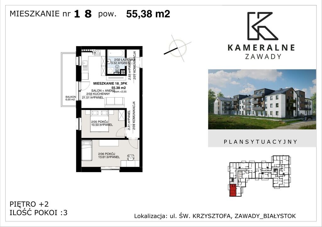 Kameralne Zawady - 55,38m2 - II PIĘTRO