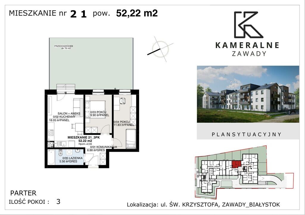 Kameralne Zawady - 52,22m2 + Ogródek 76m2
