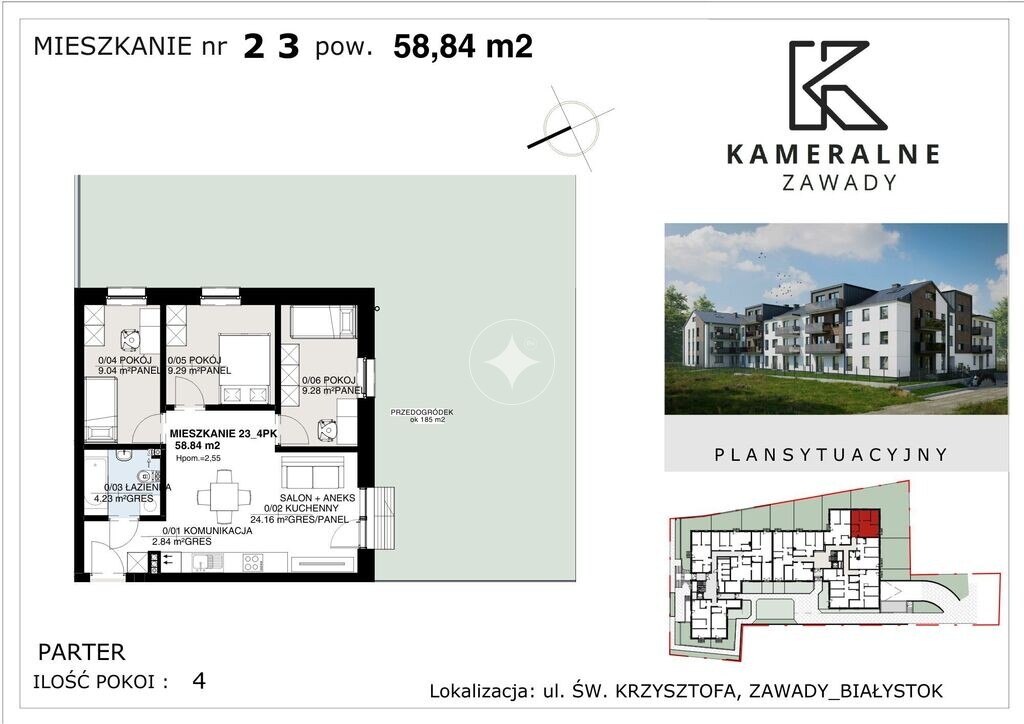 Kameralne Zawady - 58,84m2 z ogródkiem 185m2