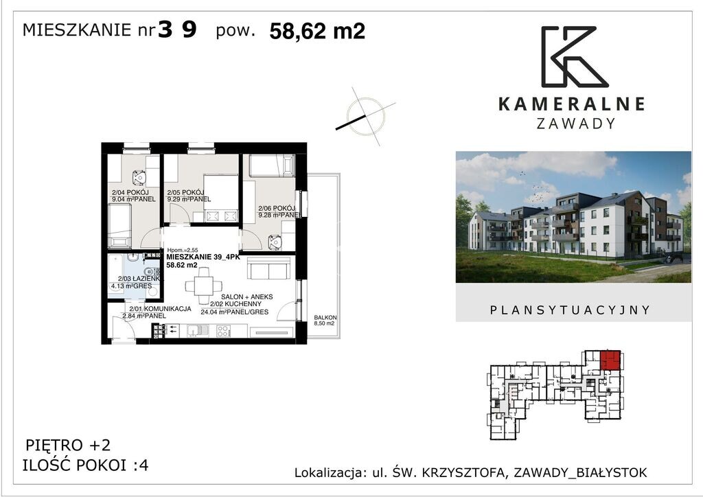 Kameralne Zawady - 58,62m2 na II Piętrze