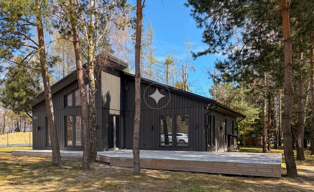 Skandynawski piękny dom wśród drzew  Staw