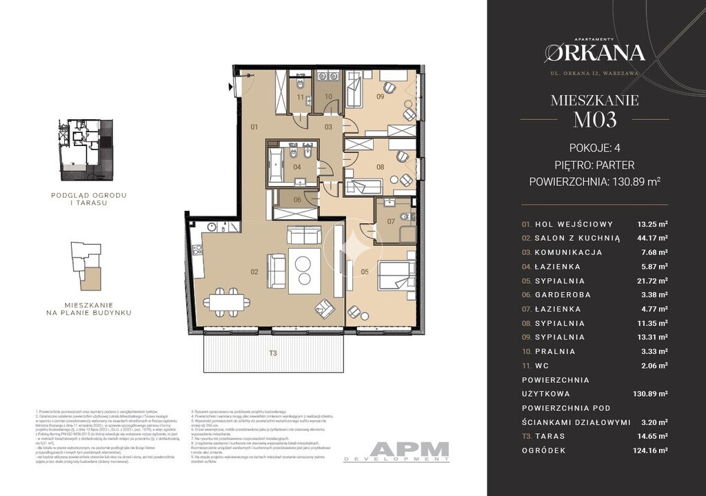 Mieszkanie 131,89m2 z ogrodem 124,16m2, Mokotów