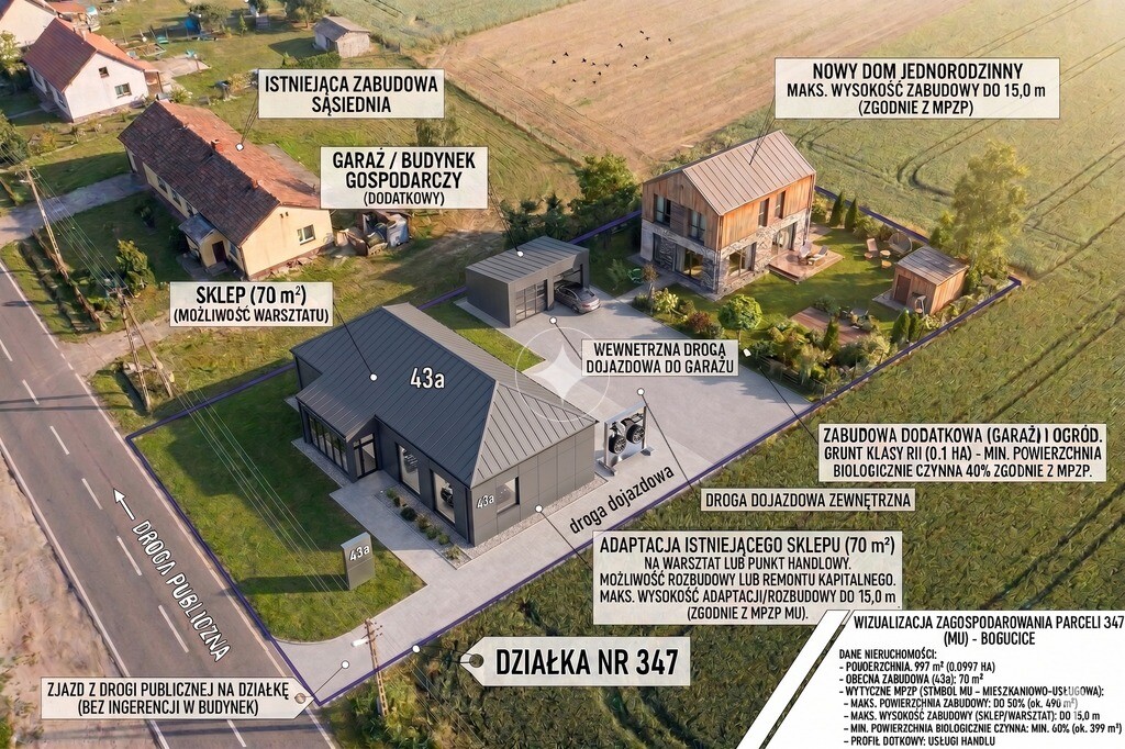 Działka 987 m² Bogucice | 50% zabudowy | Uzbrojona