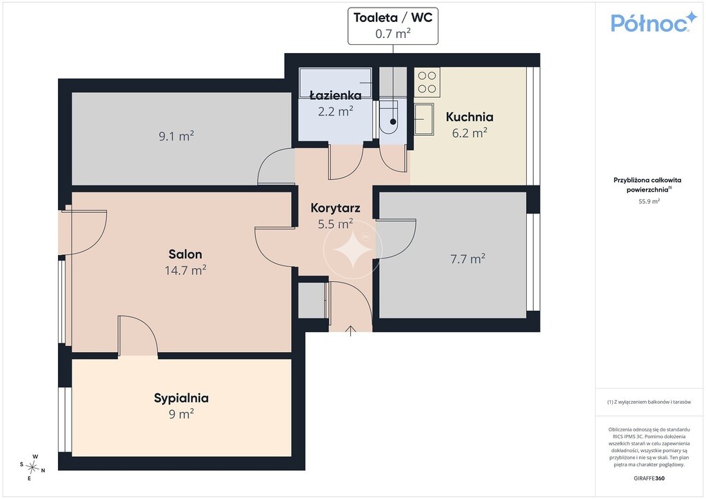 4 -pokoje, 57 m2, Centrum!